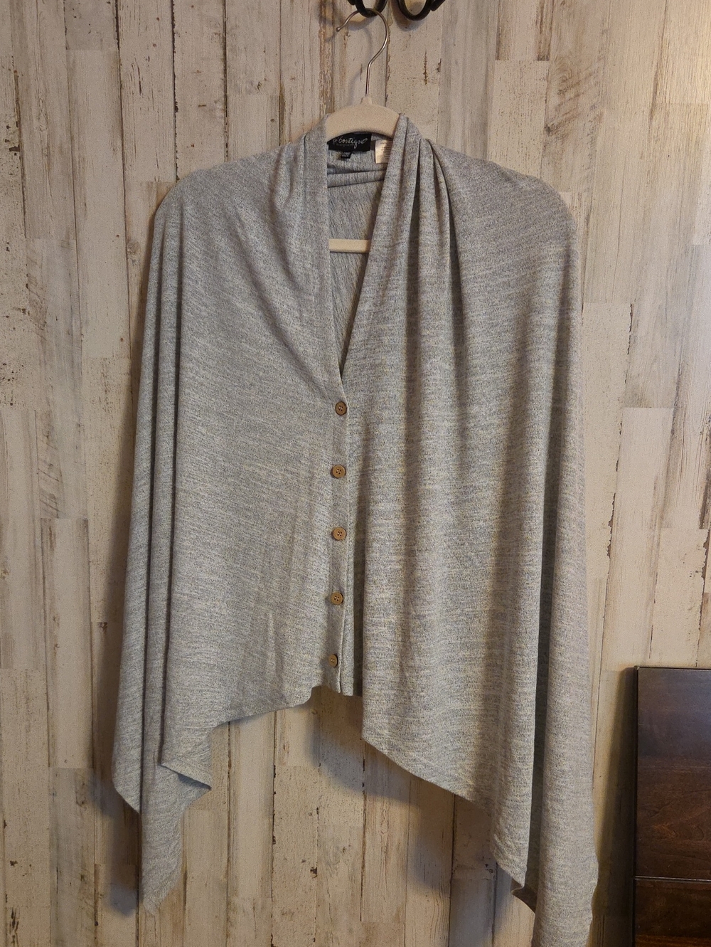 Cozy Light Gray Button-Front Women's Shawl Cardigan